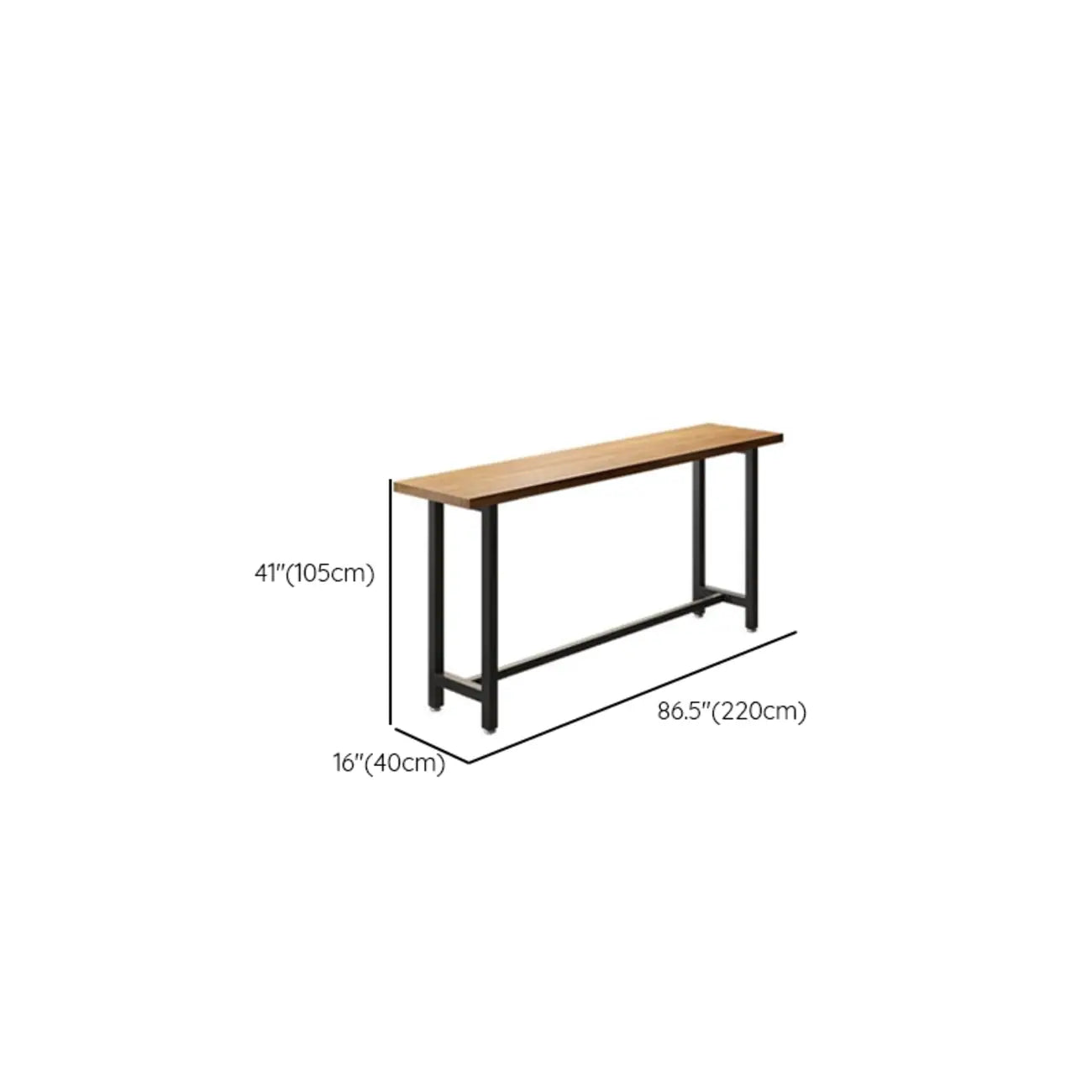 Natural Finish Rectangular Wood Metal Long Trestle Bar Table