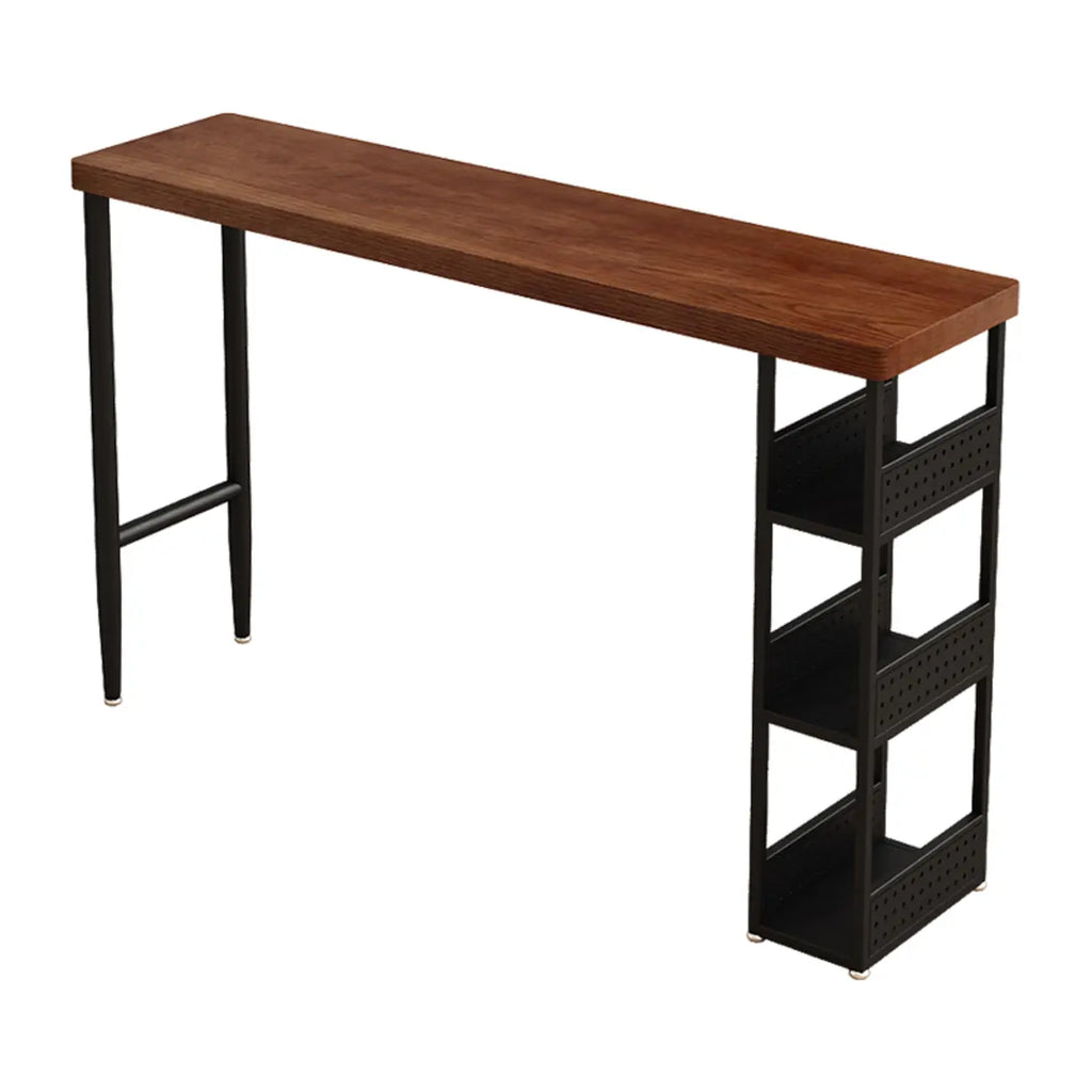 Rectangular Brown Wooden Metal Storage Bar Table