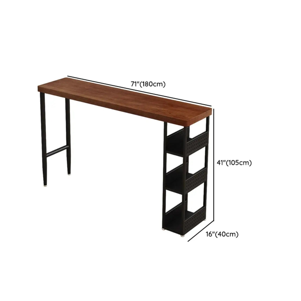 Rectangular Brown Wooden Metal Storage Bar Table