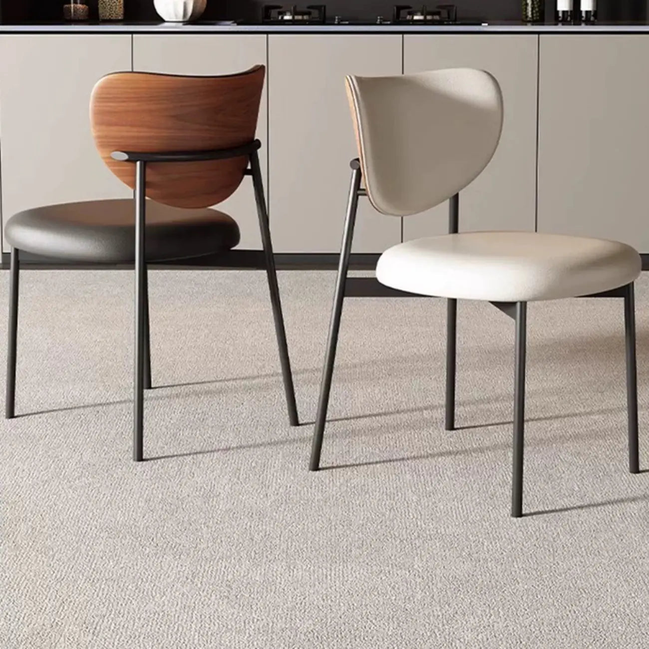 Mid-Century Modern Curved Back Leather Dining Chairs