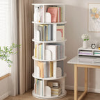 Brown Cylindrical Wooden Rotating Open-Back Bookcase