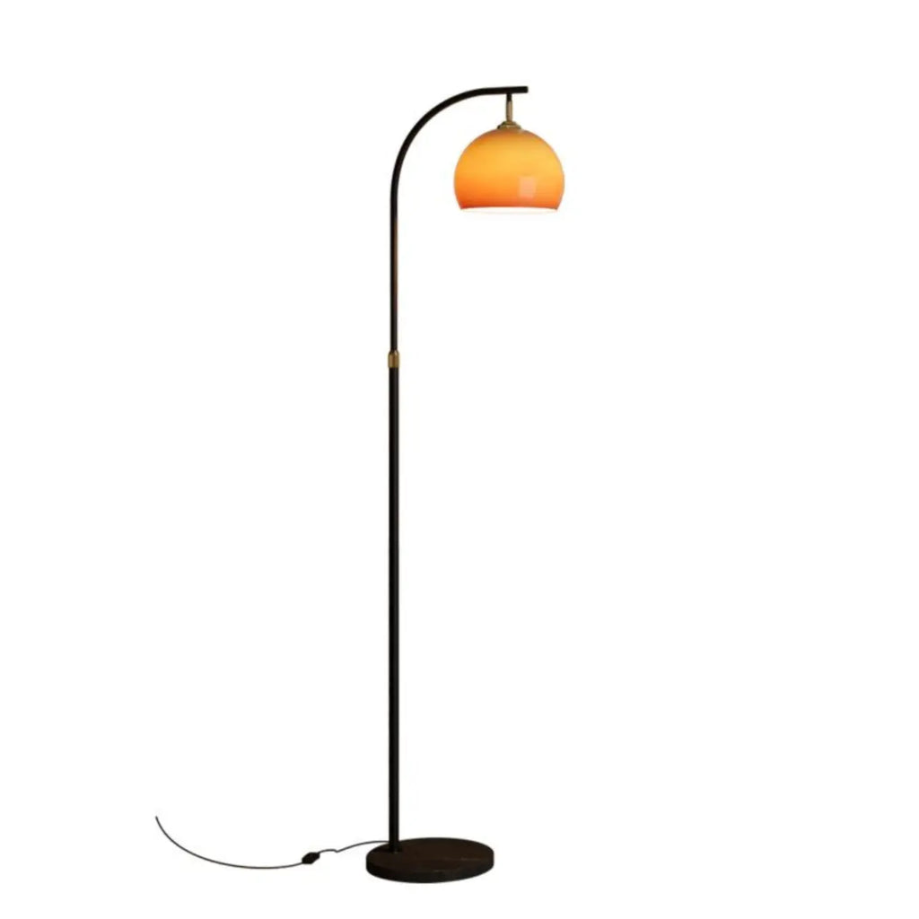 Orange Glass Dome Shade Adjustable Height Mental Floor Lamp