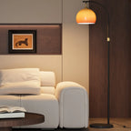 Orange Glass Dome Shade Adjustable Height Mental Floor Lamp