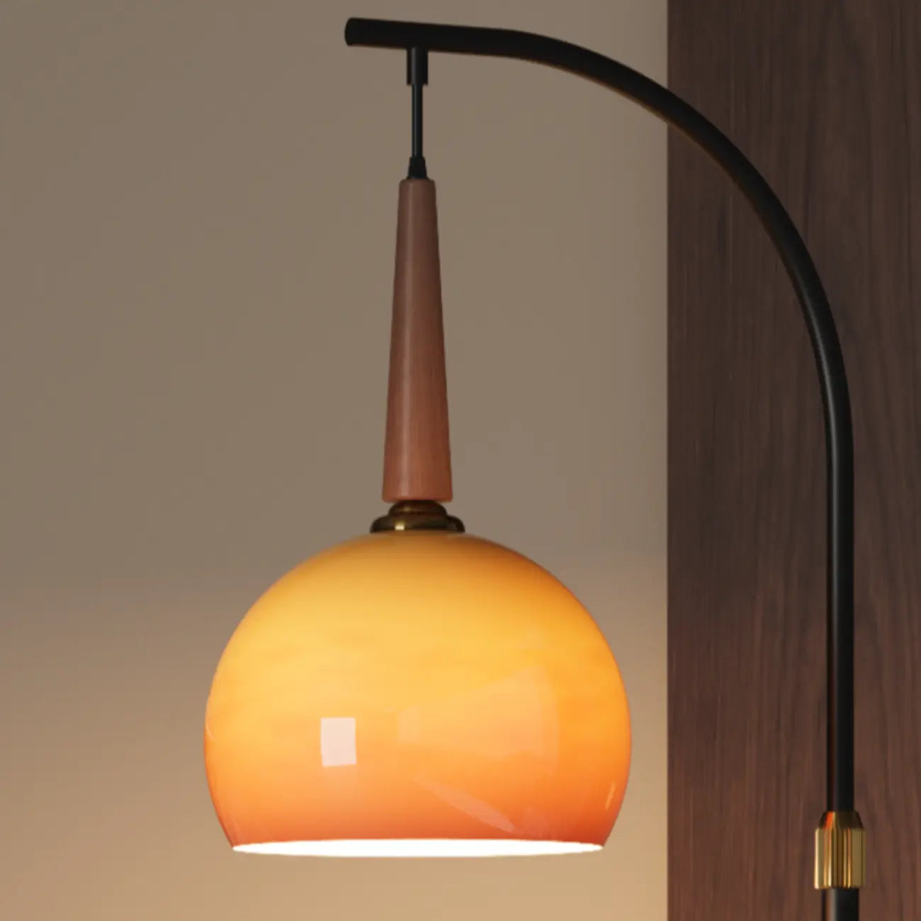 Orange Glass Dome Shade Adjustable Height Mental Floor Lamp