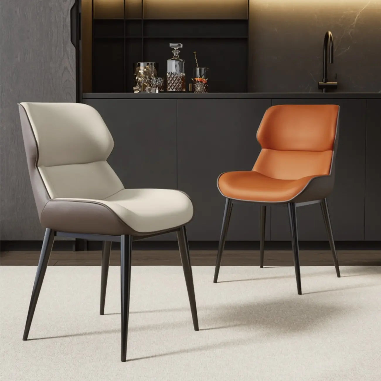 Modern Faux Leather Wingback Dining Chair Set of 2