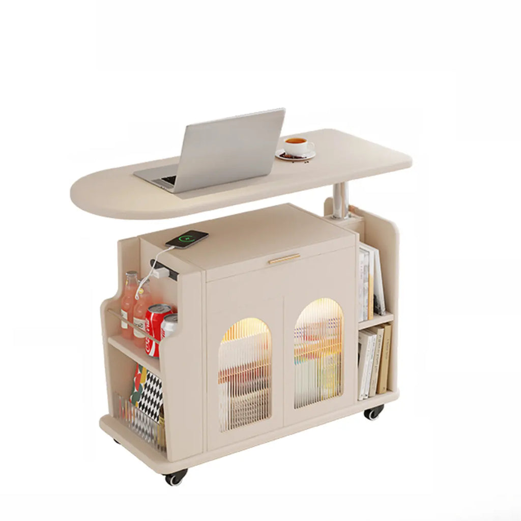 Adjustable White Wood Multi-Functional Side Table with Wheels
