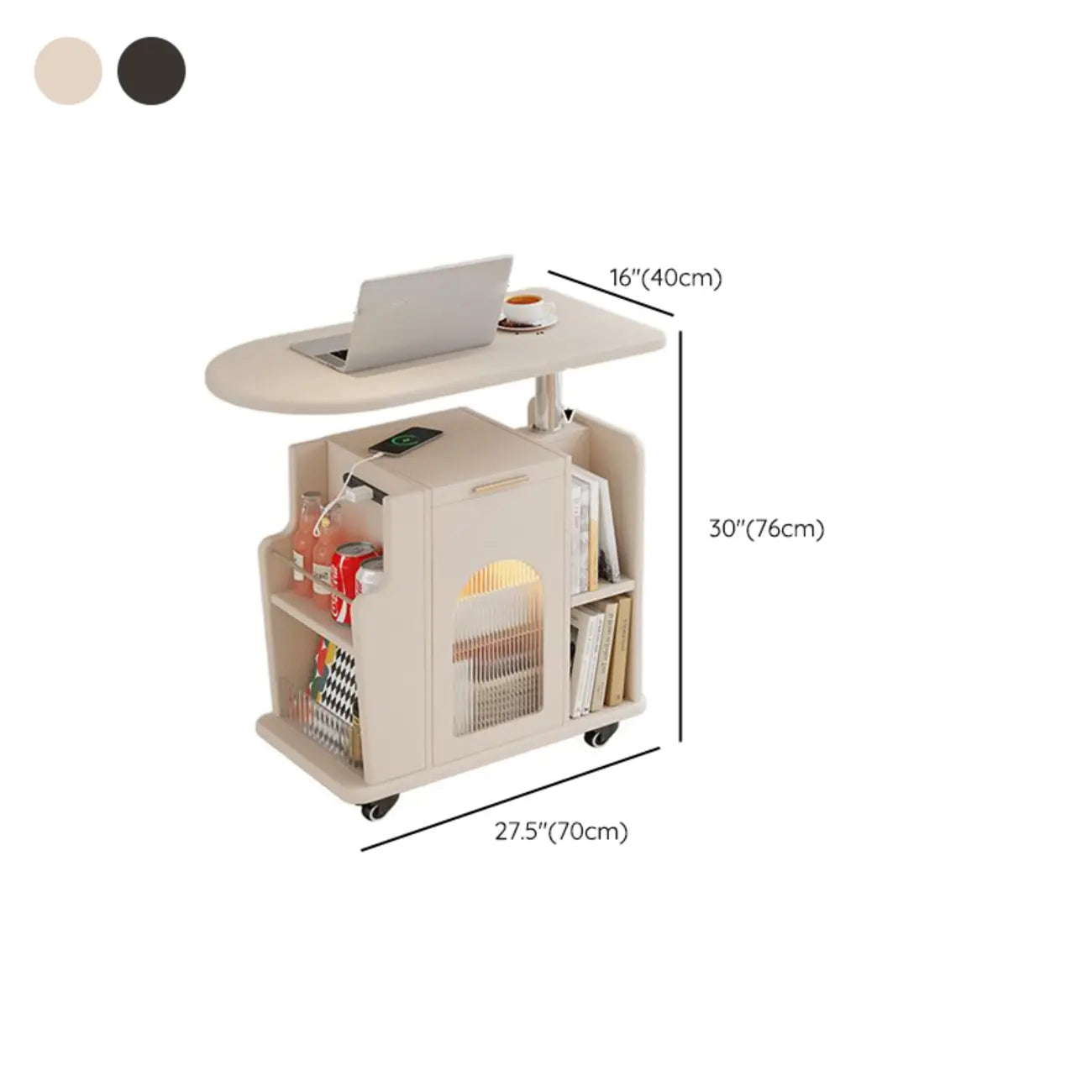 Adjustable White Wood Multi-Functional Side Table with Wheels