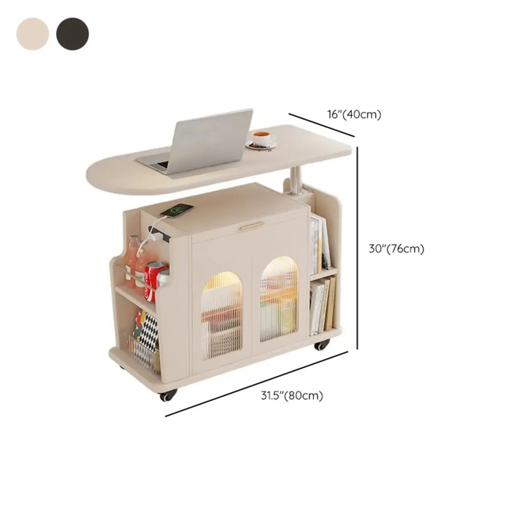 Adjustable White Wood Multi-Functional Side Table with Wheels