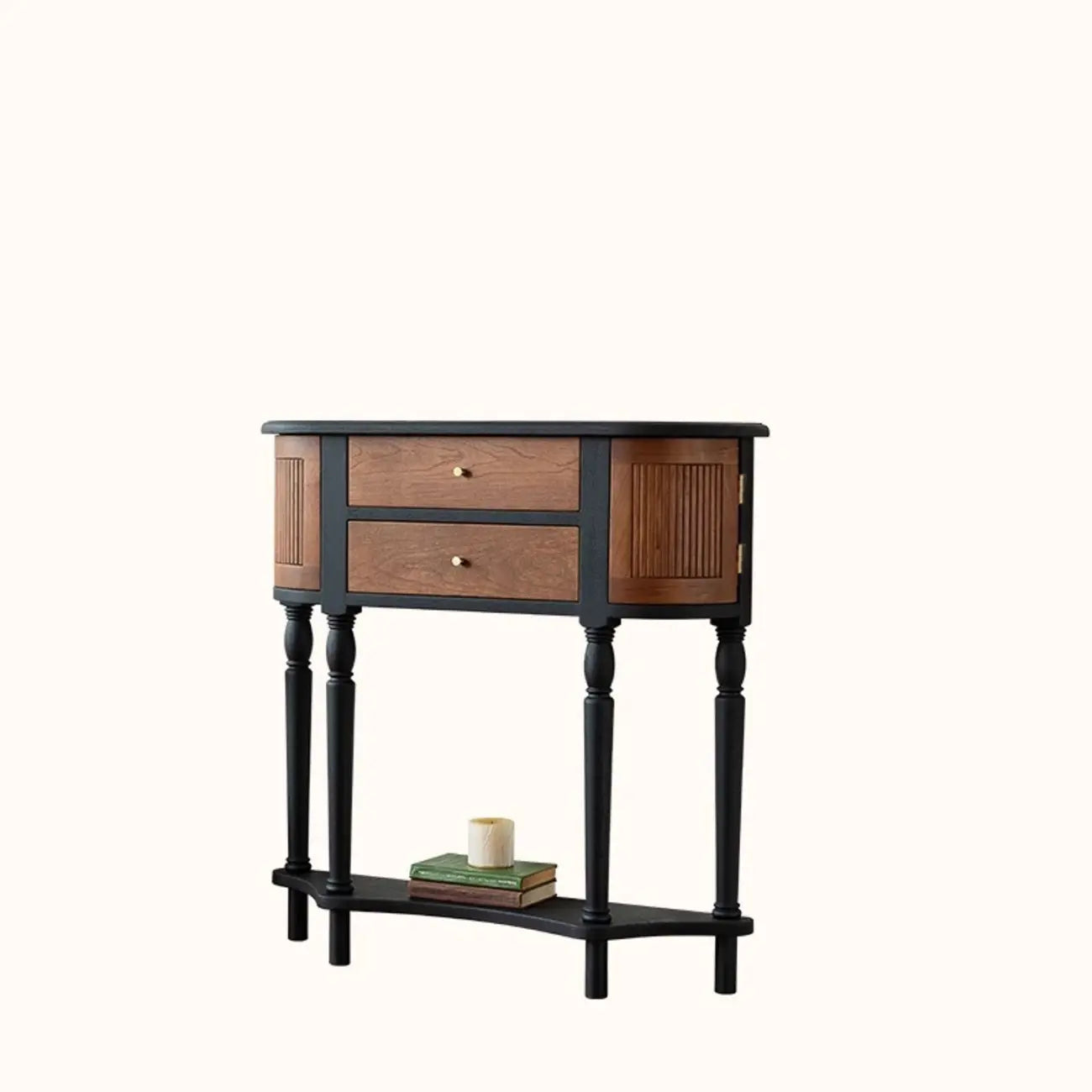Natural Wood Live Edge Entrance Table with 2 Cabinets and 3 Shelves