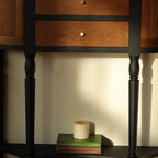 Natural Wood Live Edge Entrance Table with 2 Cabinets and 3 Shelves