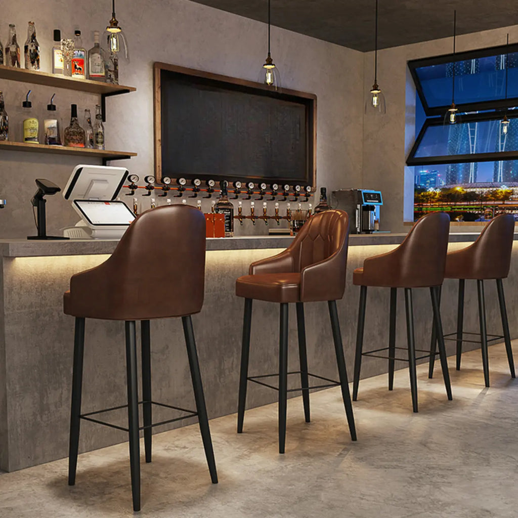 Mid-century Modern Saddle Brown Bucket Upholstered Leather Bar Stools