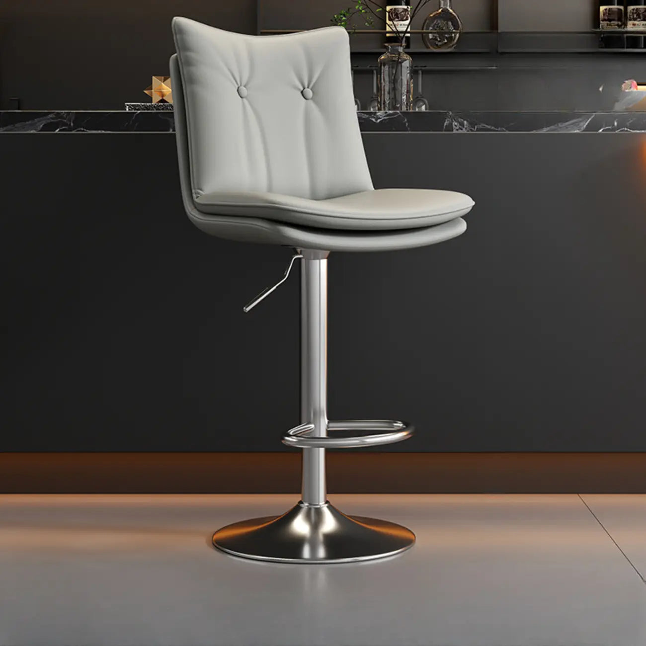 Adjustable Leather Low Back Swivel Bar Stools with Footrest