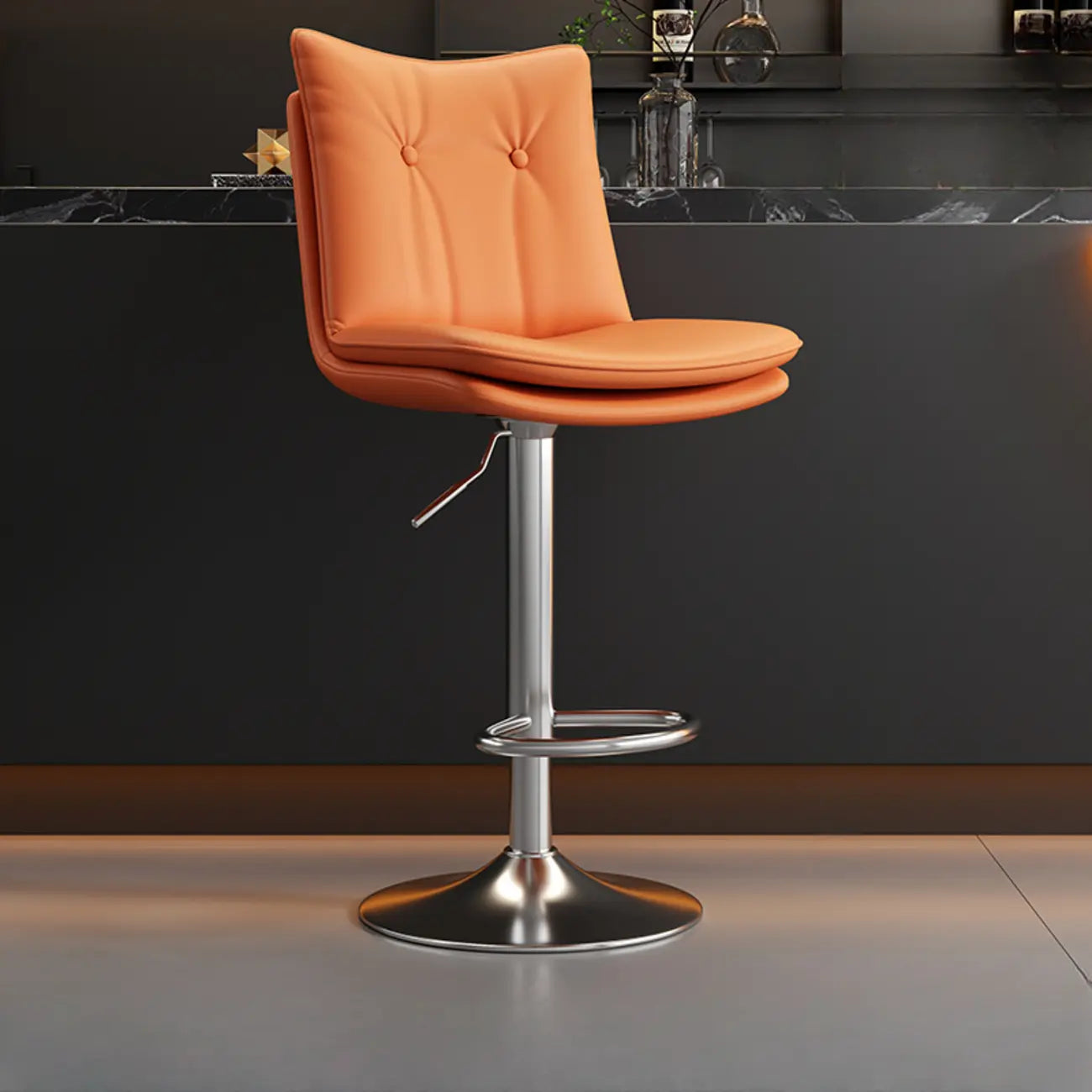 Adjustable Leather Low Back Swivel Bar Stools with Footrest