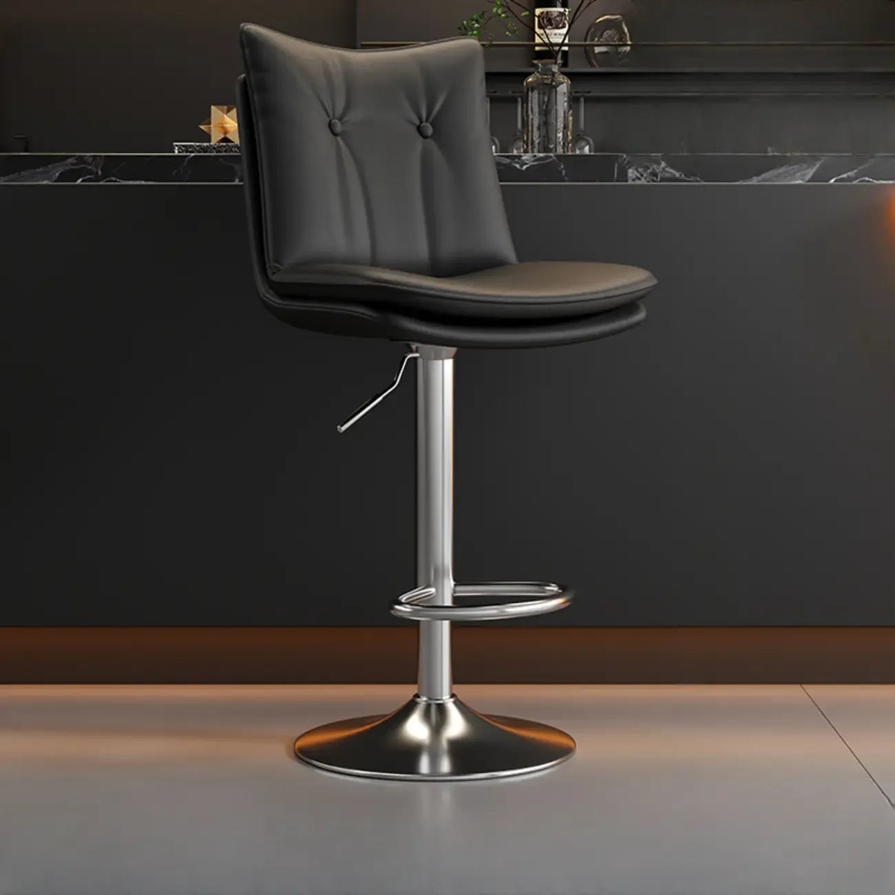 Adjustable Leather Low Back Swivel Bar Stools with Footrest