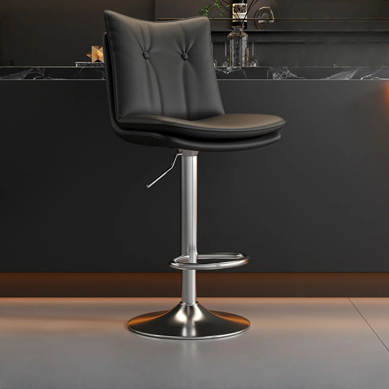 Adjustable Leather Low Back Swivel Bar Stools with Footrest