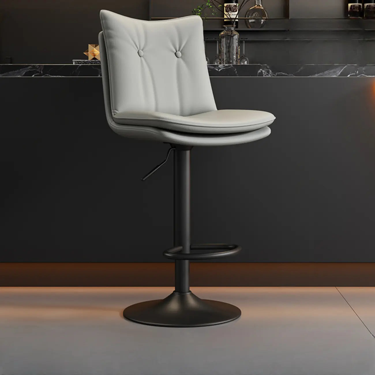 Adjustable Leather Low Back Swivel Bar Stools with Footrest