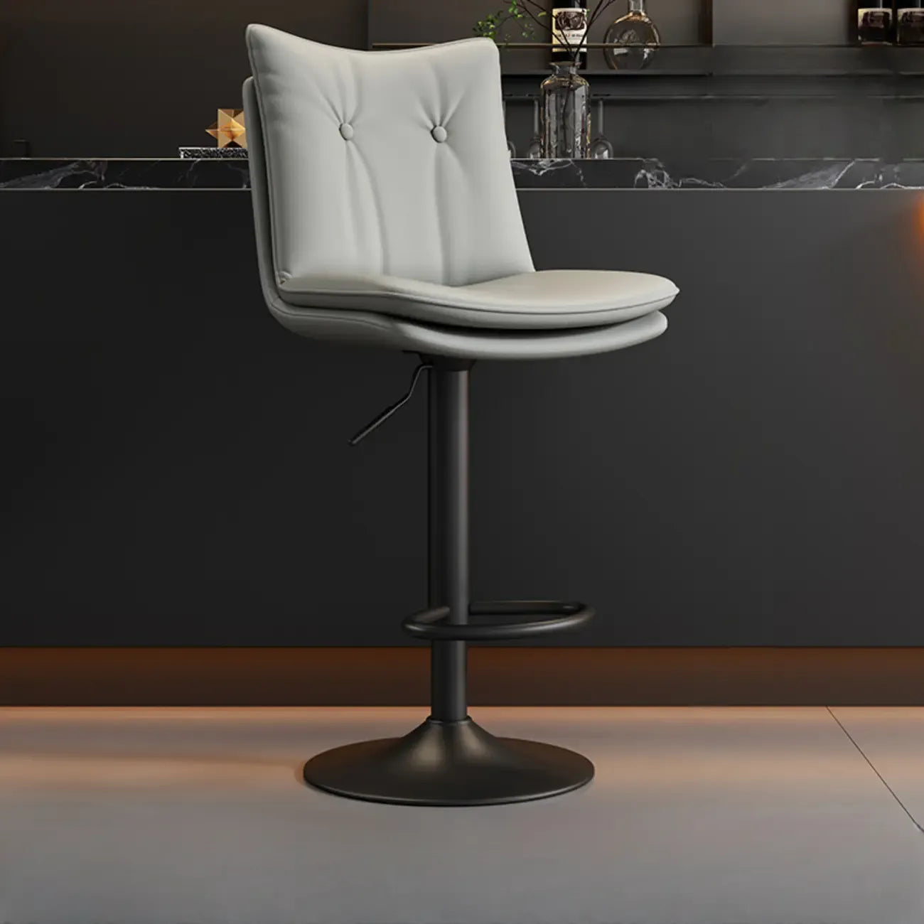 Adjustable Leather Low Back Swivel Bar Stools with Footrest