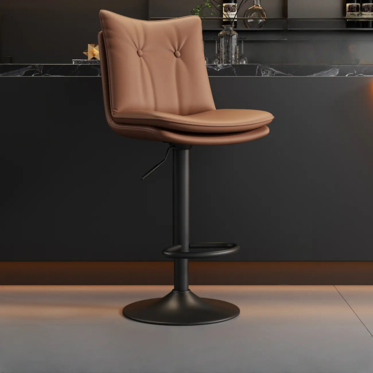 Adjustable Leather Low Back Swivel Bar Stools with Footrest