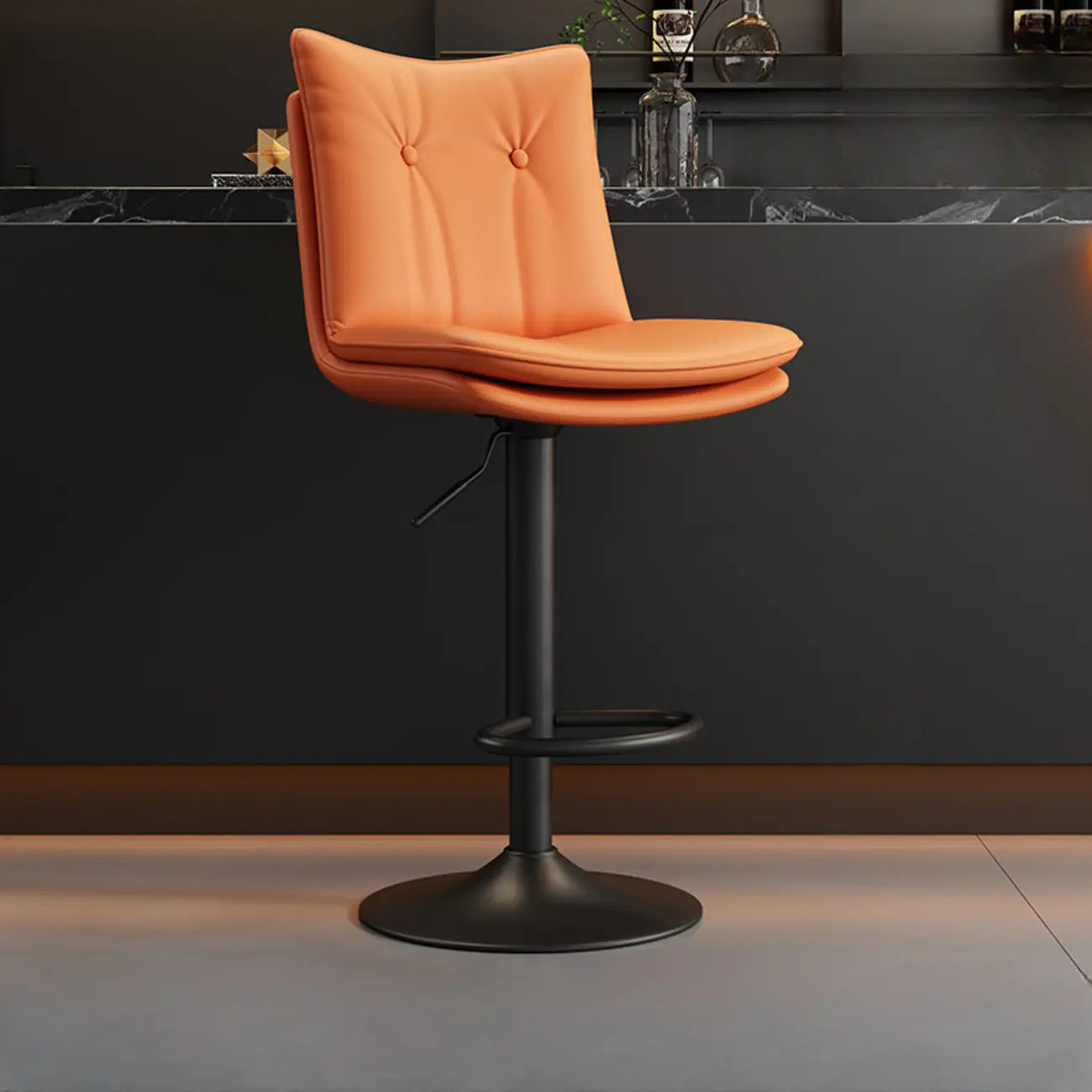 Adjustable Leather Low Back Swivel Bar Stools with Footrest
