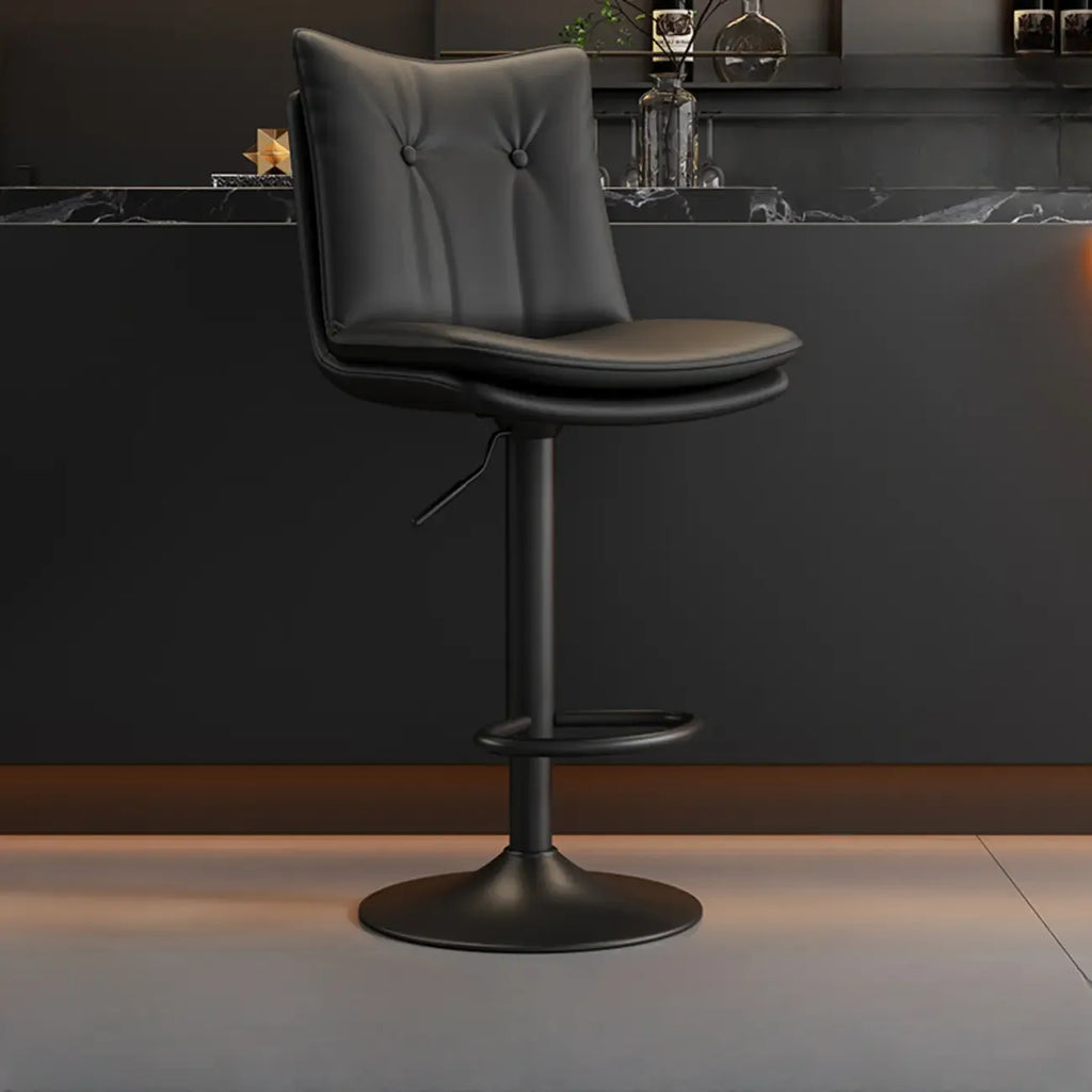 Adjustable Leather Low Back Swivel Bar Stools with Footrest