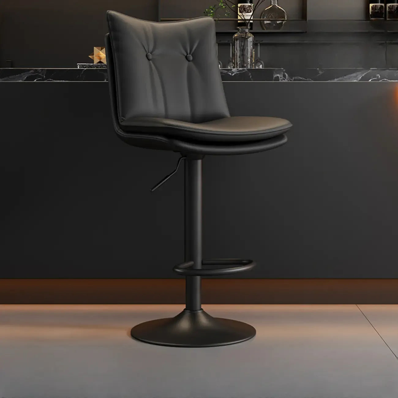 Adjustable Leather Low Back Swivel Bar Stools with Footrest