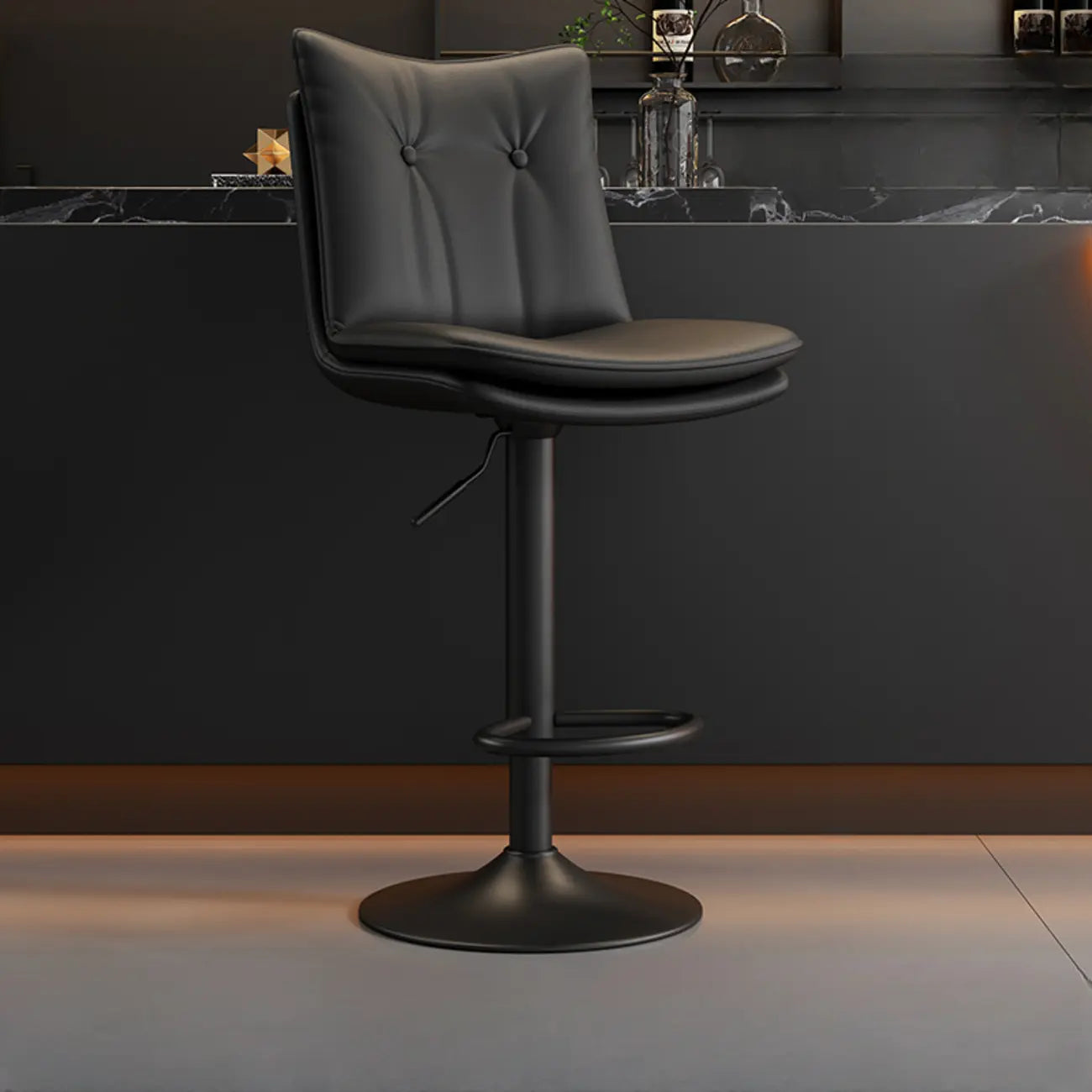 Adjustable Leather Low Back Swivel Bar Stools with Footrest