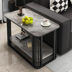 Luxury Rectangular Gold 2-Tier Coffee Table with Stone Top