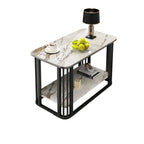 Luxury Rectangular Gold 2-Tier Coffee Table with Stone Top