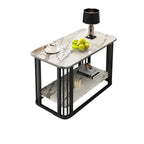 Luxury Rectangular Gold 2-Tier Coffee Table with Stone Top