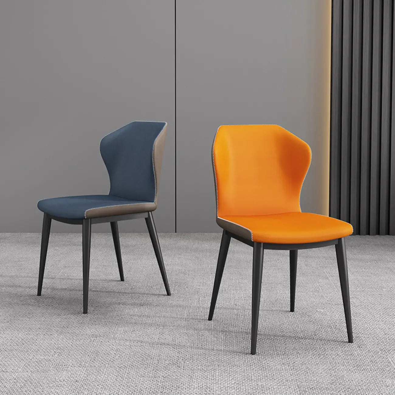 Modern Faux Leather Dining Chair with Wing Back Steel Legs
