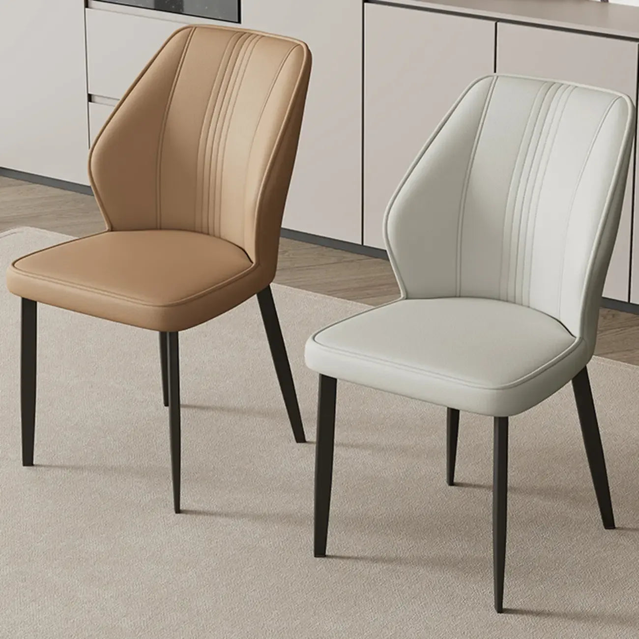 Modern Faux Leather Upholstered Wingback Dining Chair with Metal Legs