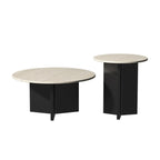 Minimalist Beige Travertine Round Coffee Table in Wood Base