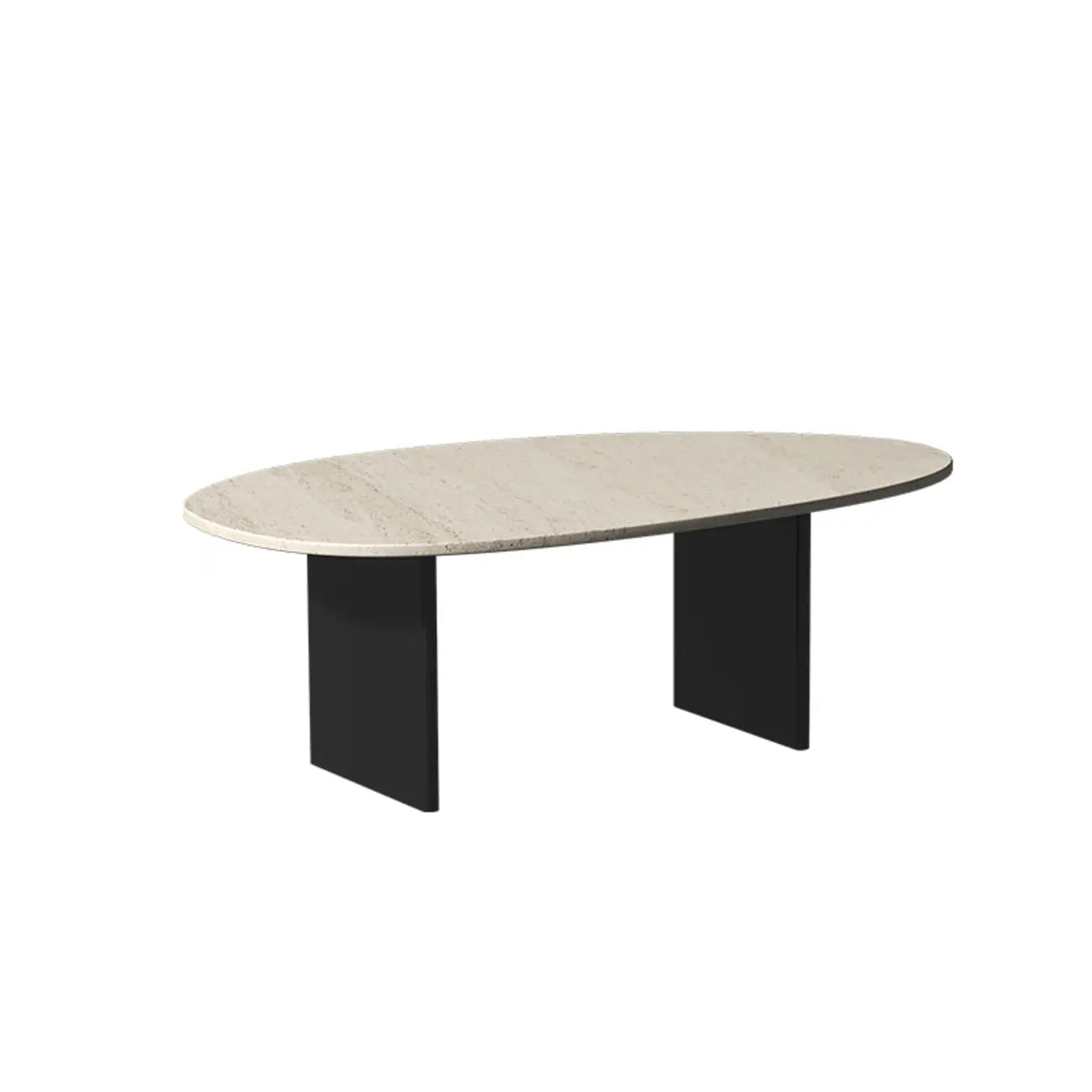 Minimalist Beige Travertine Round Coffee Table in Wood Base