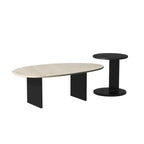 Minimalist Beige Travertine Round Coffee Table in Wood Base