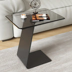 Black Glass Top Metal C-shaped End Table for Living Room