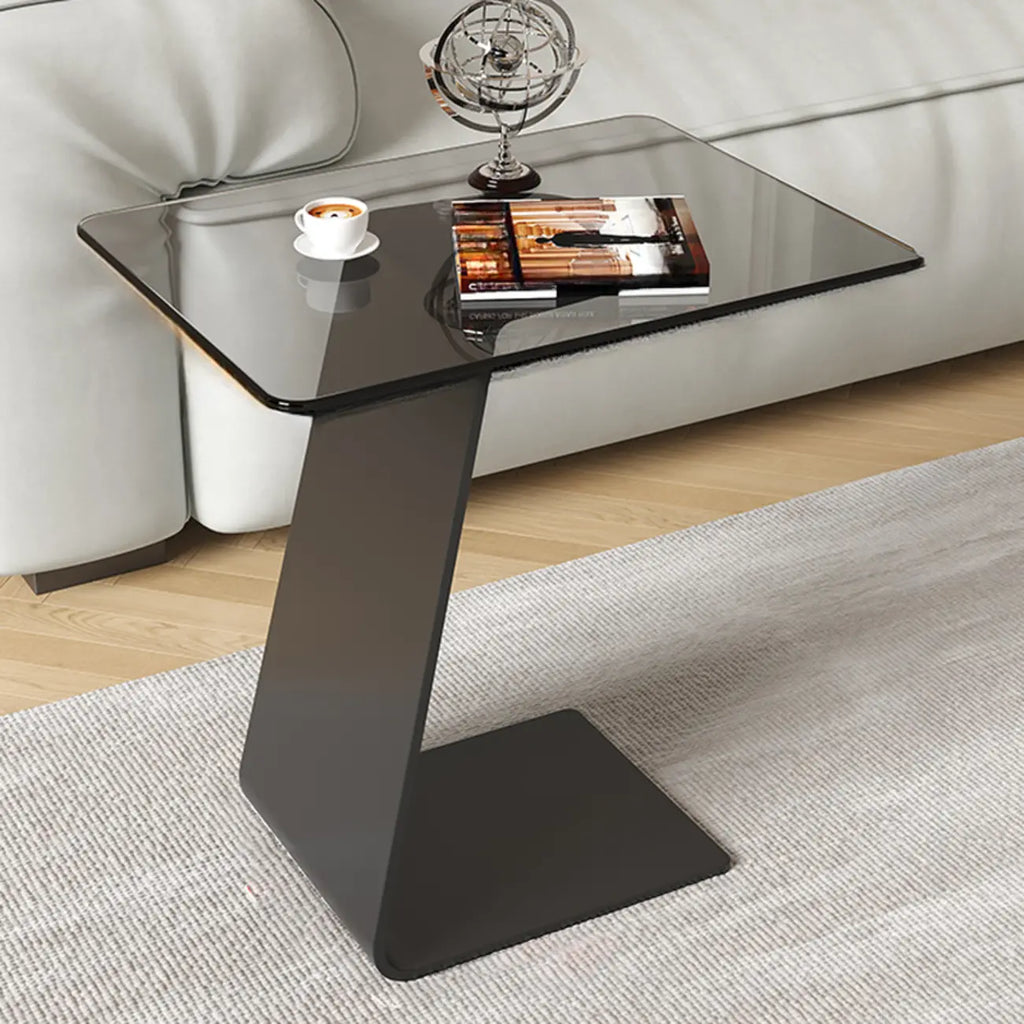 Black Glass Top Metal C-shaped End Table for Living Room