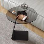 Black Glass Top Metal C-shaped End Table for Living Room