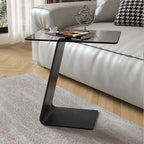 Black Glass Top Metal C-shaped End Table for Living Room
