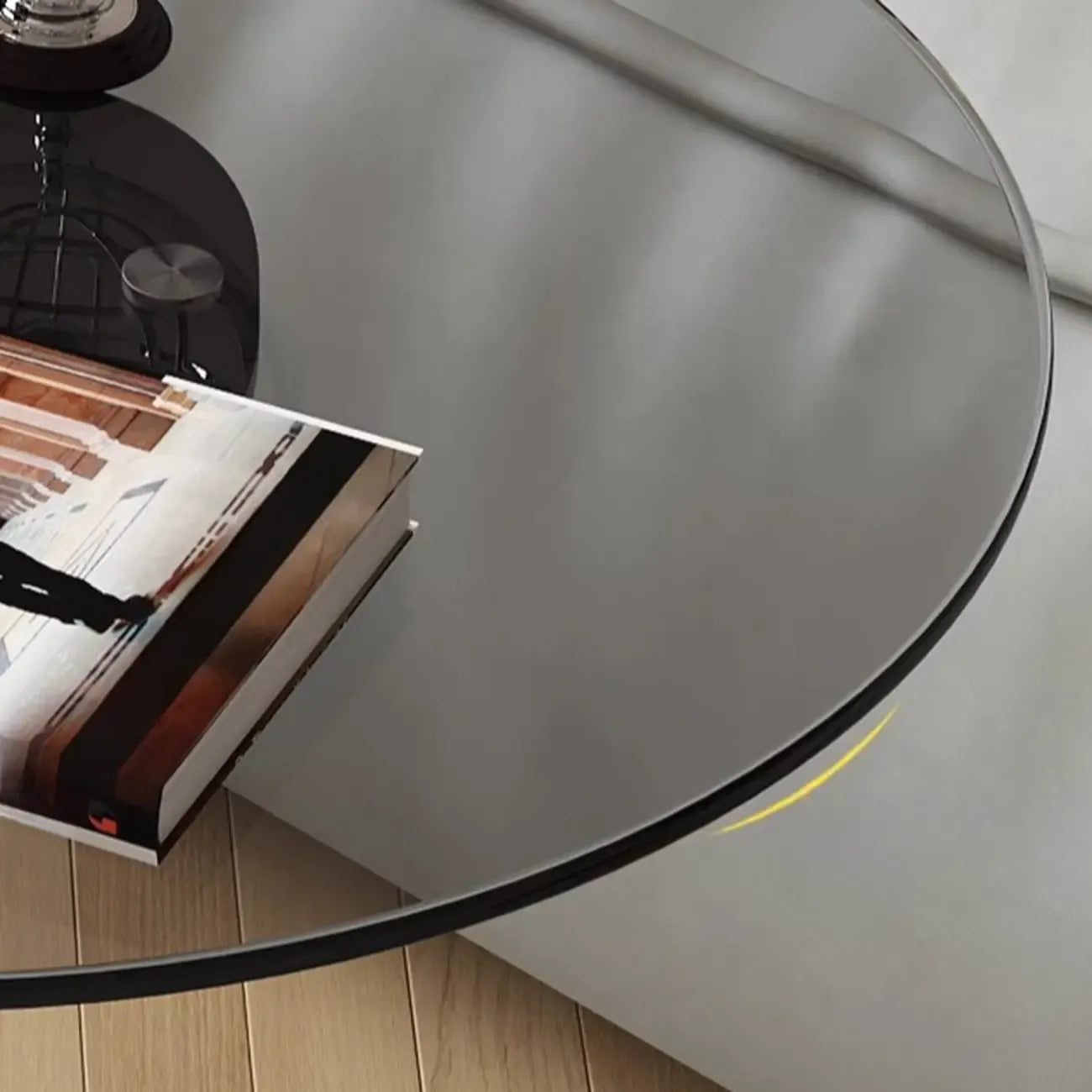 Black Glass Top Metal C-shaped End Table for Living Room