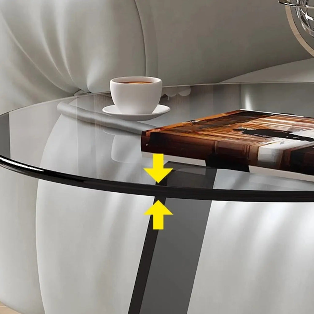 Black Glass Top Metal C-shaped End Table for Living Room