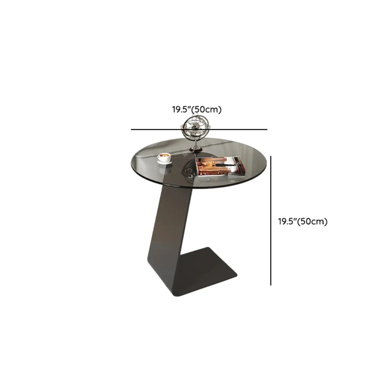 Black Glass Top Metal C-shaped End Table for Living Room