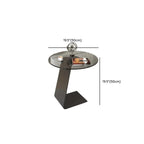 Black Glass Top Metal C-shaped End Table for Living Room