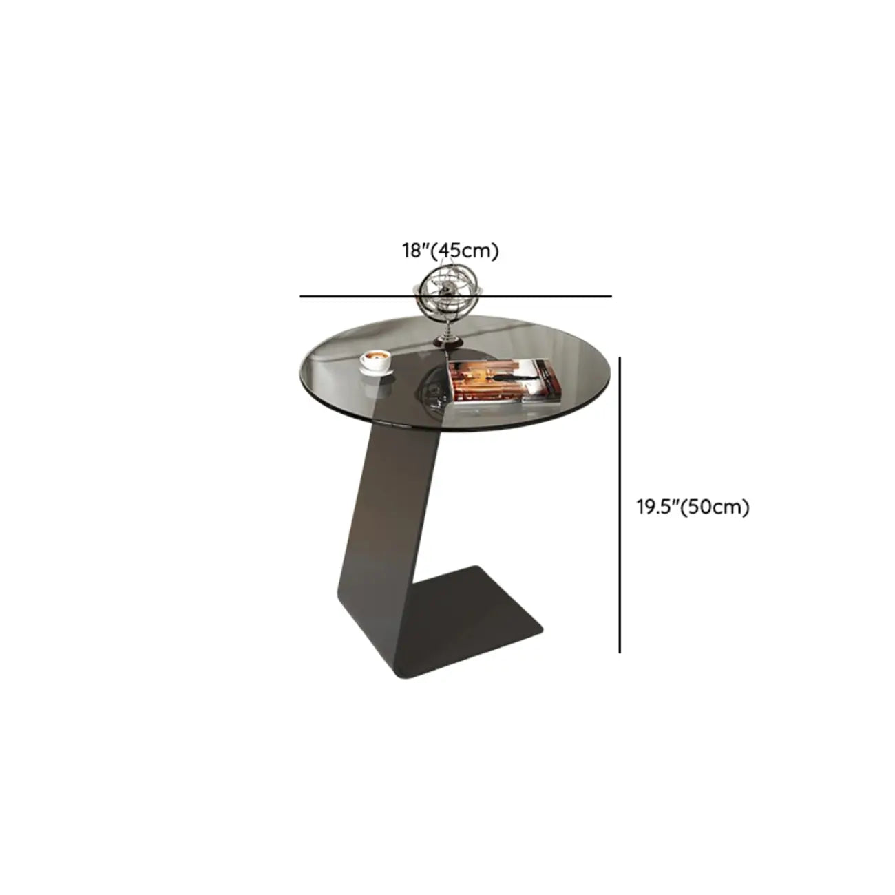 Black Glass Top Metal C-shaped End Table for Living Room