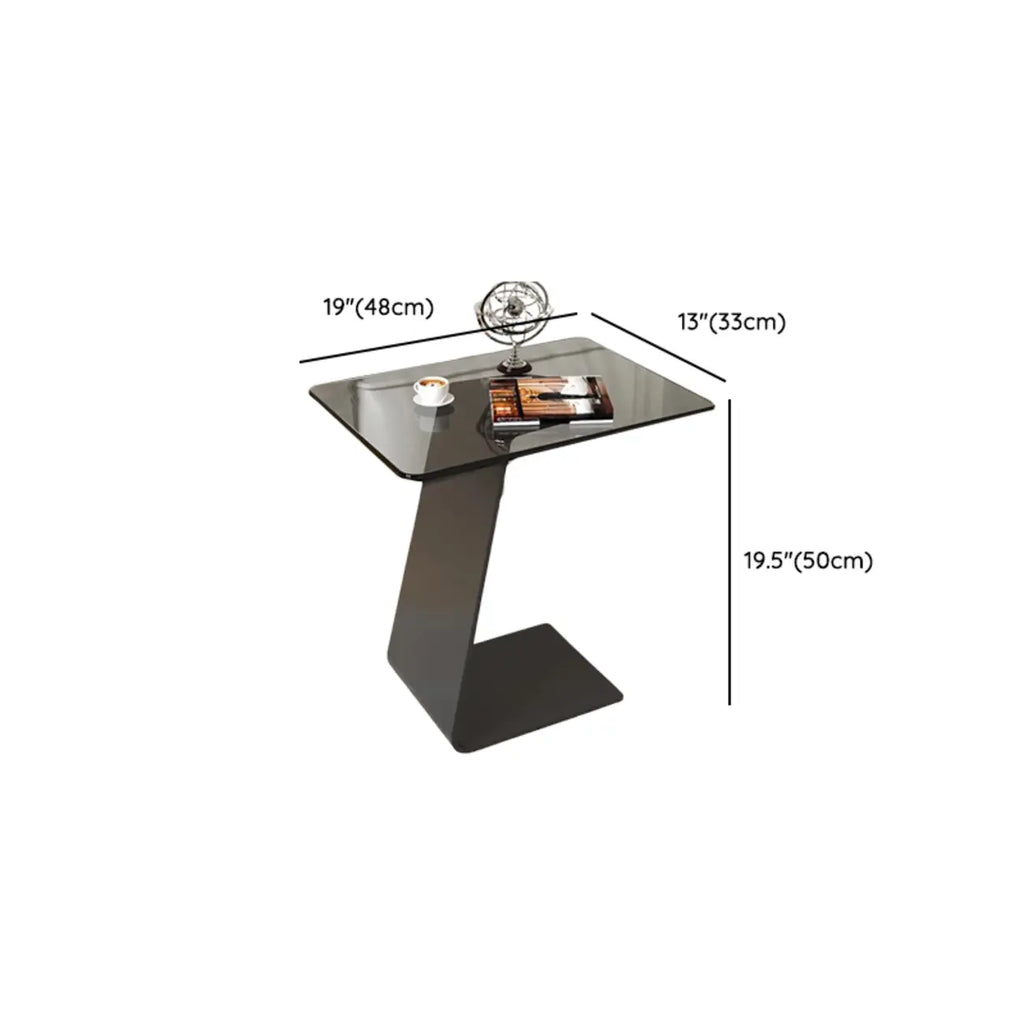 Black Glass Top Metal C-shaped End Table for Living Room