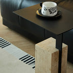 Modish Travertine Pedestal Metal Square Side Table