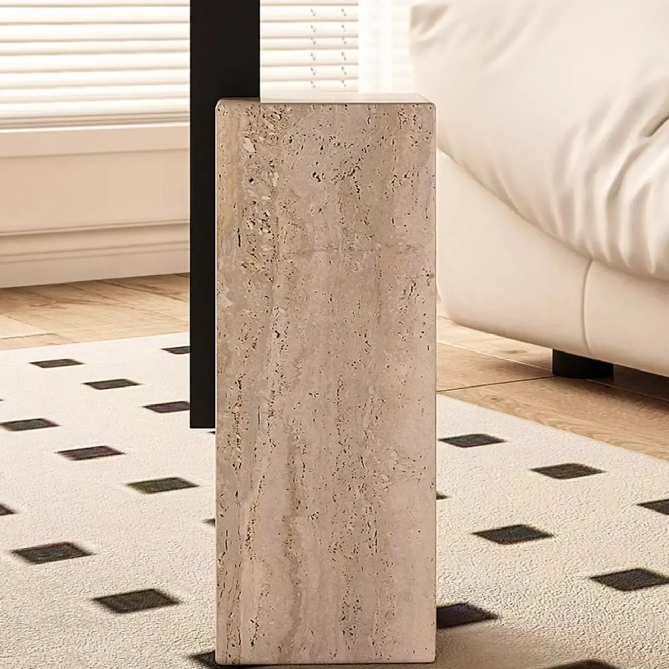 Modish Travertine Pedestal Metal Square Side Table