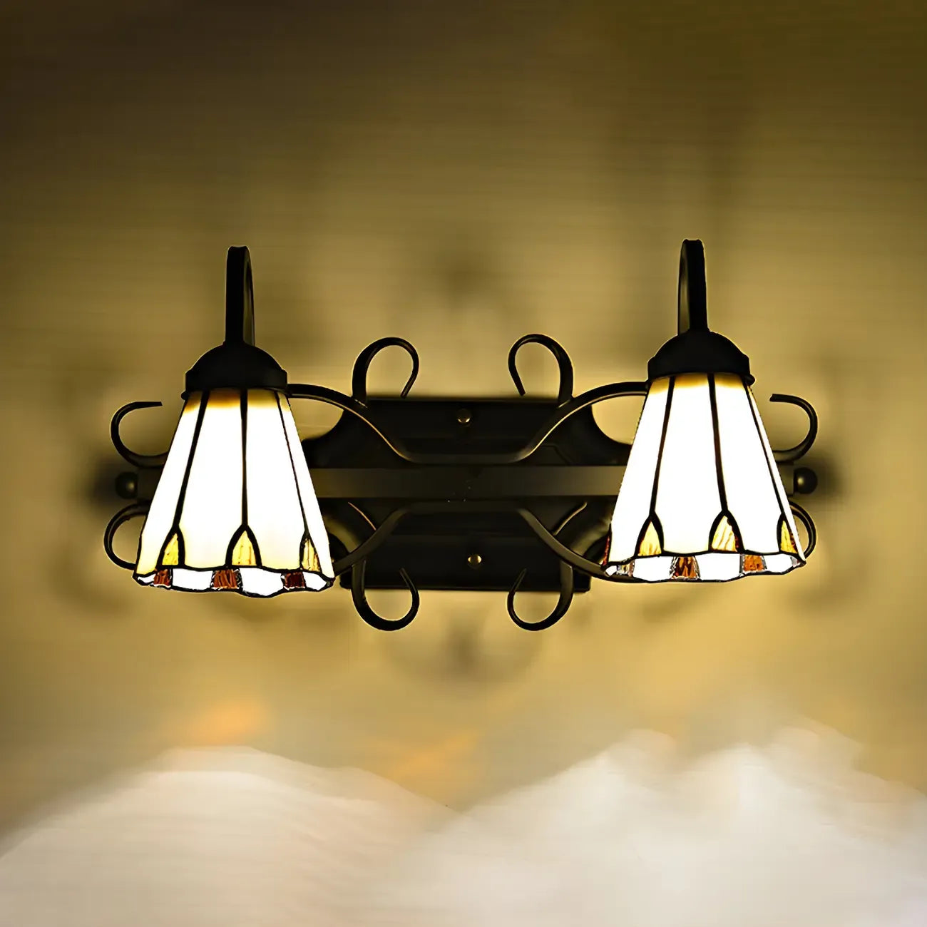 2-Light Vintage Beige Glass Wall Sconce for Entryway Decor
