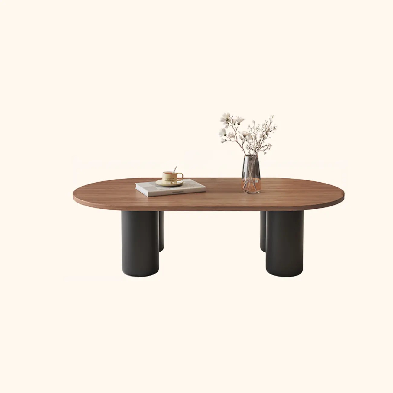 Living Room 4 Legs Simple Wood Stone Oval Coffee Table