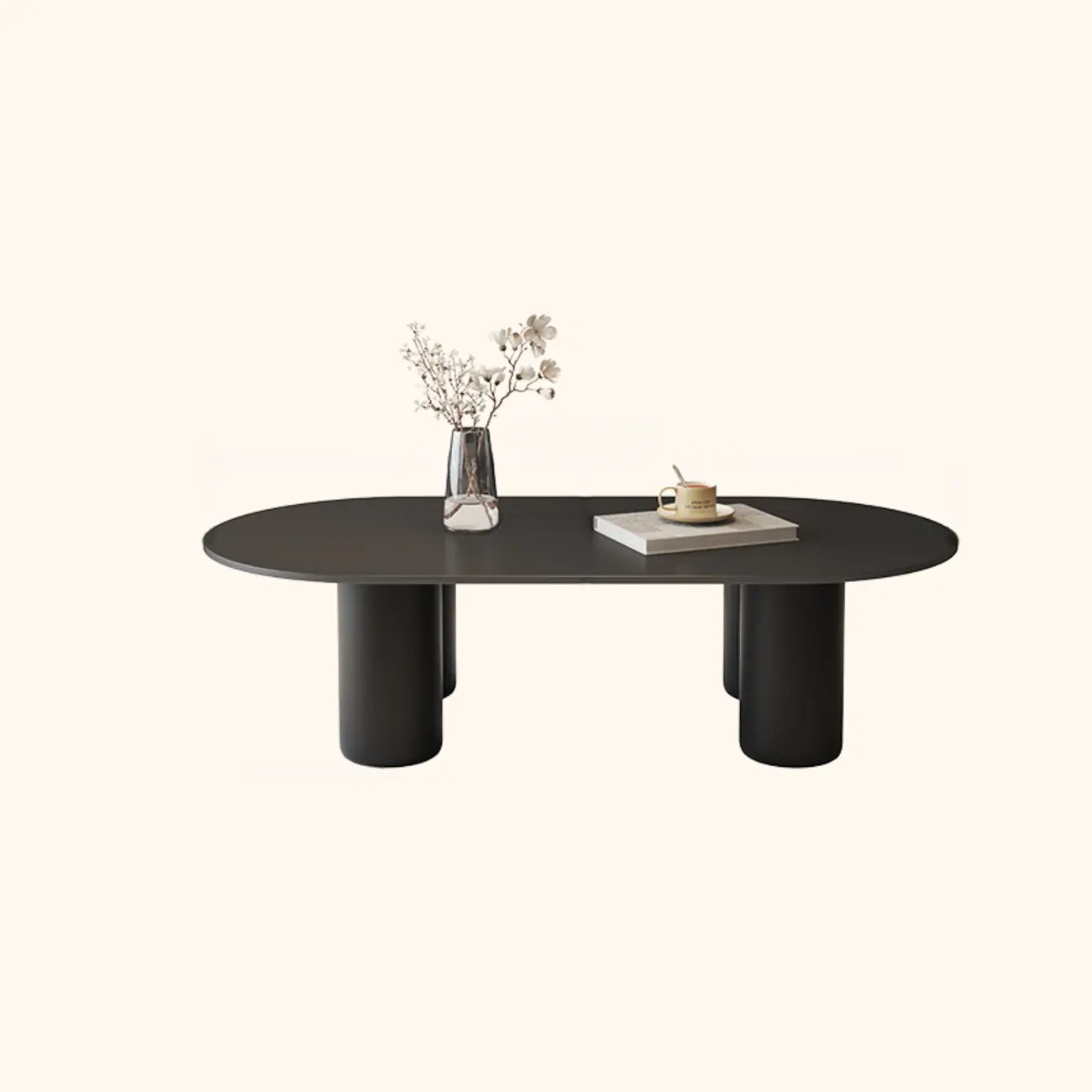 Living Room 4 Legs Simple Wood Stone Oval Coffee Table