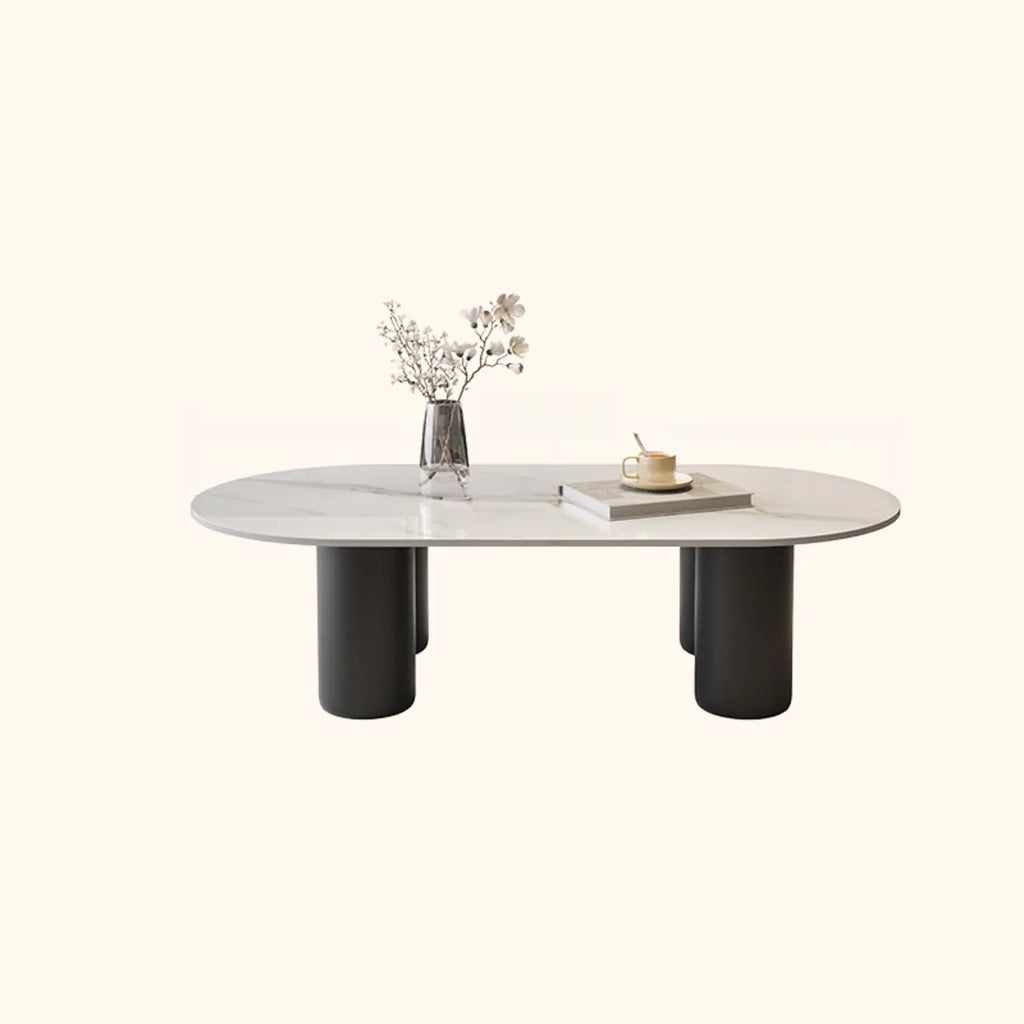 Living Room 4 Legs Simple Wood Stone Oval Coffee Table
